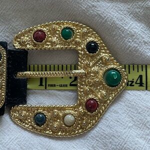 Black Suede Belt with Faux Jeweled Gold Buckle